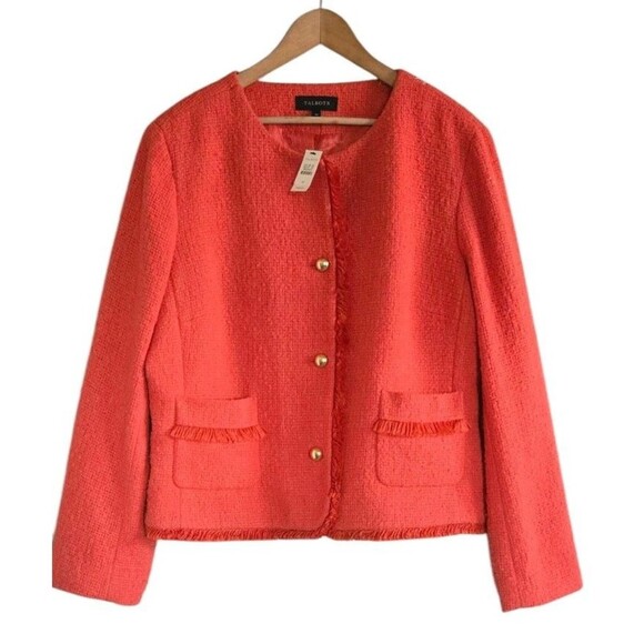Talbots Tweed Blazer Womens 20 Orange Wool Blend Gold Buttons Lined Jacket NWT - Picture 1 of 9